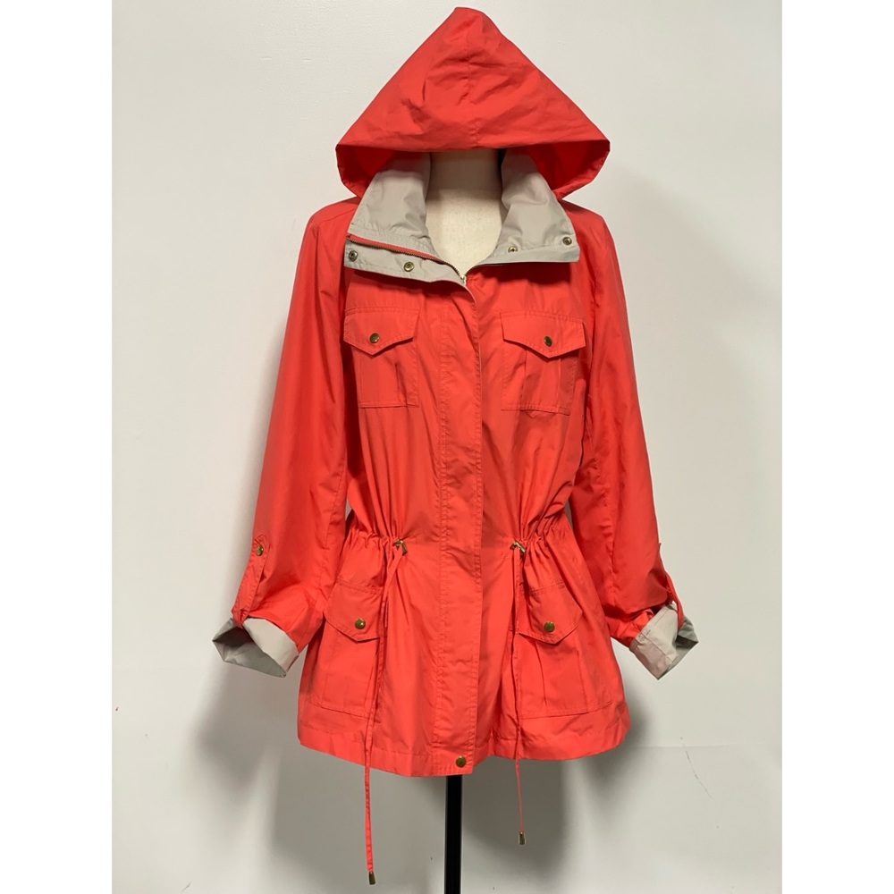 JM Collection Lightweight Raincoat Jacket Coral Size L - Picture 12 of 16